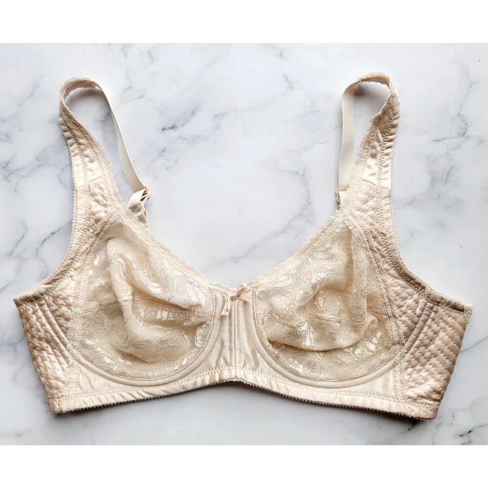 Sears Cream Nude Vintage Ah-h Lace Satin Underwire Unpadded 76354 Pinup Bra 36B